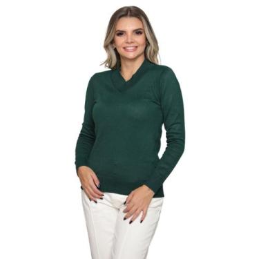 Imagem de Blusa Feminina Gola V Tricot Lã Inverno Com Elastano Basica - SP/CXX, 