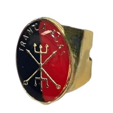 Imagem de Meta Atacado, Anel Dourado Ajustável Orixá Exú 2,7 cm em Metal - Selecione Cor:Tranca Rua Preto Verm