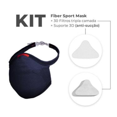 Imagem de Kit Máscara Azul Marinho G Fiber Knit + Filtros Proteção + Suporte - F