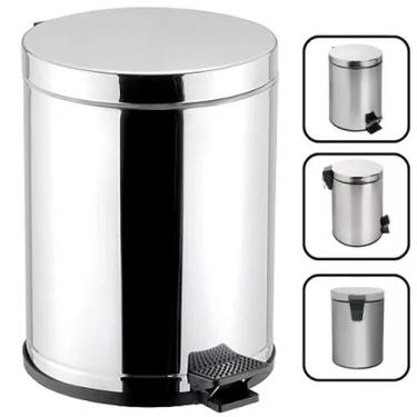 Imagem de Lixeira Pedal Cozinha Banheiro Corpo e Tampa em Aço Inox Cromado Recip