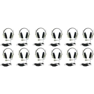 Imagem de Generic 3066-USB CT Pacote com 12 fones de ouvido estéreo over-ear deluxe bege; microfone pescoço de ganso; plugue USB; cabo resistente a cortes e mastigação de 1,8 m de comprimento; faixa de cabeça
