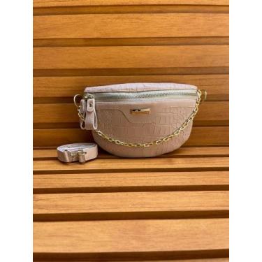 Imagem de Bolsa Preta Feminina Pochete Luxo Transversal Alça Corrente de Lado Ti