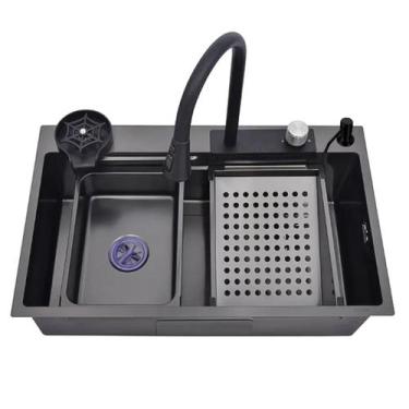 Imagem de Cuba cozinha gourmet premium cascata com torneira lavador copos aço in