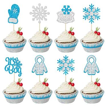 Imagem de 24Pcs Snowflake Oh Baby Cupcake Toppers Silver Glitter Winter Frozen It's a Boy Cupcake Pick Decorations for Winter Onederland Babyshower Birthday Boy Winter Snowflake Party Decorations