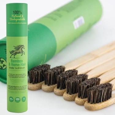 Imagem de Gaia Guy Escova de dentes de bambu com cerdas naturais macias (sem nylon – apenas crina de cavalo) – Totalmente compostável e biodegradável, cerdas macias de pelo de cavalo e escovas de dentes de