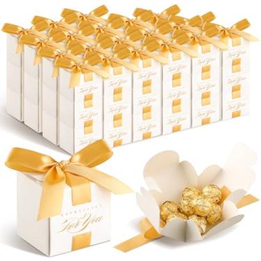 Imagem de Zhanmai 60 mini caixas de lembrancinhas de casamento 6 x 6 x 6 cm mini caixas de doces com fita dourada pequena para convidados, presente de casamento, chá de panela, lembrancinha de festa