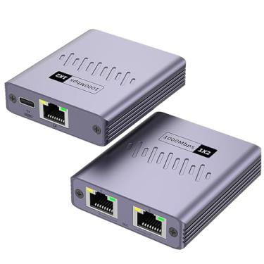 Imagem de Divisor Gigabit Ethernet 1 a 2 de alta velocidade, divisor de Internet de 1000 Mbps 1 em 2 saídas, divisor LAN com cabo de alimentação USB, divisor RJ45 para cabo Cat5/5e/6/7/8 (2 dispositivos