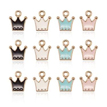 Imagem de Ornazy 80 peças, pingentes de coroa esmaltada, 4 cores, lindos pingentes de princesa, rei, rainha, mini pingentes Crwon para fazer joias, brincos, colar, pulseira