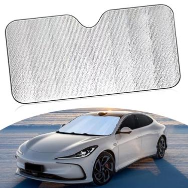 Imagem de JawGrew 1 peça de viseira de para-brisa frontal para carro, 140 cm x 70 cm, proteção solar dupla face, isolamento de bolhas de resfriamento, proteção solar anti-UV, acessórios de instalação rápida,