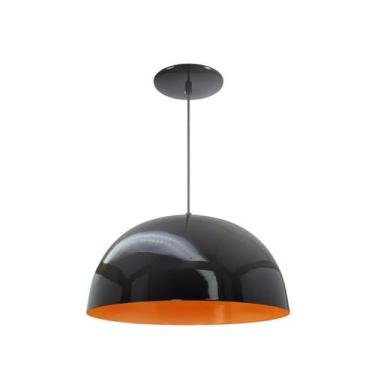 Imagem de Luminária Pendente Meia Lua 24cm Com Interior Laranja Fiação 110/220v 