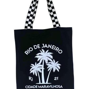 Imagem de Bolsa Ecobag 100% algodão Black  RJ CM 21 alça xadrez - CARIOCA MAIS