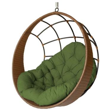 Imagem de Cadeira Balanço Ninho Suspenso De Fibra Almofada Impermeável Argila/verde