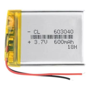 Imagem de bateria 2 fios recarregavel 3,7v 603040 com 600mah 6mm de espessura x 30mm de largura x 40mm de comprimento