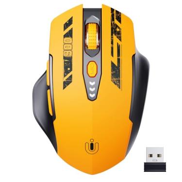 Imagem de Mouse sem fio, atualizado 2,4 GHz recarregável (nível de bateria visível), mouse ergonômico para computador, 4 níveis DPI, mouse sem fio para laptop (amarelo)