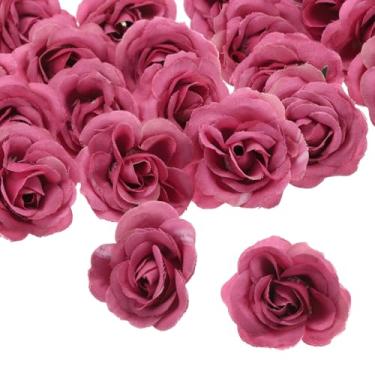 Imagem de uxcell 50 peças de flores artificiais de rosa, cabeças de rosas falsas de seda de 3 cm, mini flores artificiais a granel para buquês de casamento, decoração de casa, vinho