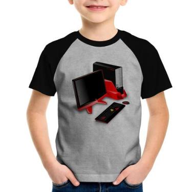 Imagem de Camiseta Raglan Infantil PC Gamer - Foca na Moda, Cinza, Preto, 10