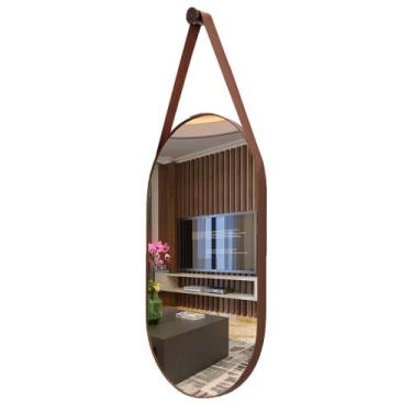 Imagem de Espelho 76x43 Oval Moderno + Pendurador - VSA, Caramelo