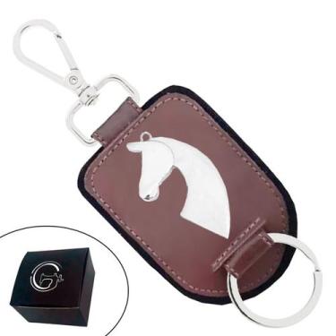 Imagem de Chaveiro de Couro Cavalo Country Paládio Prata com Fecho Premium - Cor
