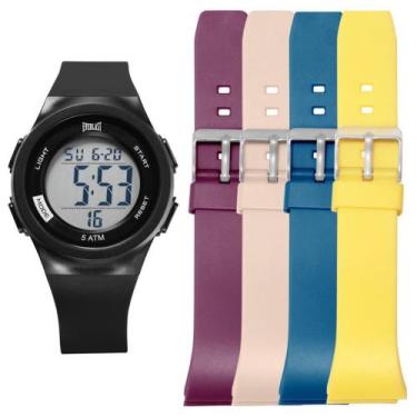 Imagem de Relógio Masculino Digital Everlast Kit 4 Pulseiras E73813, Preto/Vinho