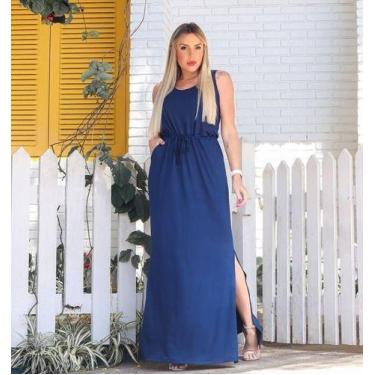 Imagem de Vestido Longo Regata com Bolso Cordão na Cintura - Luh May, G, Azul