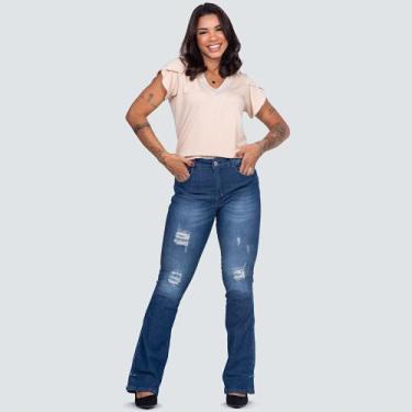Imagem de Calça Flare Jeans Feminina Com Rasgos 28744- - Biotipo, 42