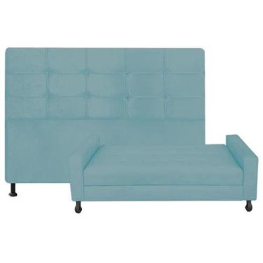 Imagem de Kit Félix com Cabeceira Mel 1,95 cm King Size Baú Quarto Sala Suede Az