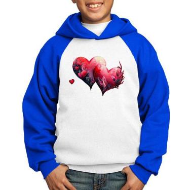 Imagem de Moletom Infantil Corações Flores - Foca na Moda, Branco, Azul, 10