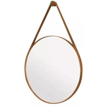 Imagem de Espelho Redondo Adnet 90cm Moldura E Alça Couro Caramelo com Suporte L