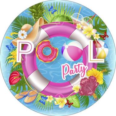 Imagem de Painel De Festa Redondo 1,50x1,50 - Pool Party Piscina Boia Rosa 006 -