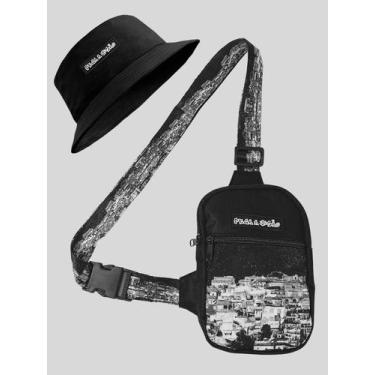 Imagem de Shoulder Bag Masculina Mini Bolsa Necessaire Favela + Chapeu Bucket - 