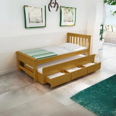 Imagem de Bicama Madeira Maciça Com 3 Gavetas Esmeralda Cor Imbuia - Bedroom Móv