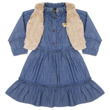 Imagem de Vestido c/ Colete Infantil Look Jeans Manga Longa Jeans, 02