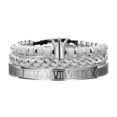 Imagem de WFYOU Pulseiras de coroa imperial para homens pulseira de ouro 18 k com contas de zircônia cúbica pulseiras cruzadas e presente de luxo masculino, Metal, Zircônia cúbica