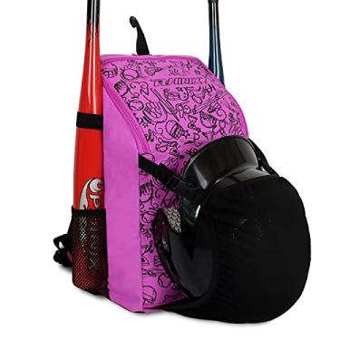 Imagem de Mochila de beisebol, bola em T ou softball comporta luva de capacete com gancho de cerca para crianças (rosa, G)