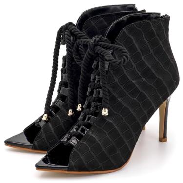 Imagem de Sandália Ankle Boot Feminina Elegante Moderna Fechada Salto e Bico Fino Cadarço e Zíper