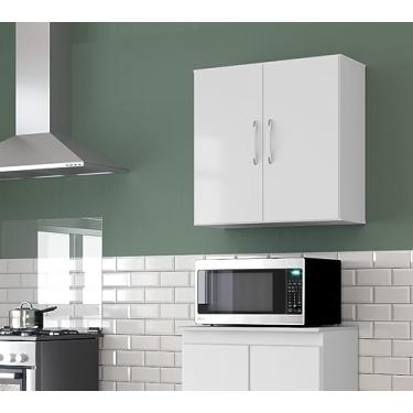 Imagem de Armário Aéreo Suspenso de Parede para Cozinha Multiuso Lavanderia 2 Portas Multifuncional Rubi - Branco