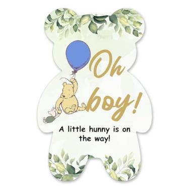 Imagem de brayqu Ursinho Pooh Convites para chá de bebê Oh Boy Pooh Bear Baby Shower Party Bear Convites de preenchimento em forma de urso (20 convites com envelopes)