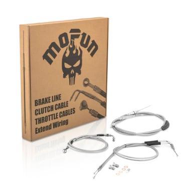 Imagem de Mofun Throttle and Idle Cable Kit & Clutch Cable & Non-ABS Hydraulic Front Brake Line Compatible with Harley Softail Deluxe Fat Boy Slim Blackline Rocker 2007-2014, Fit 16"-18" Handlebar, Chrome