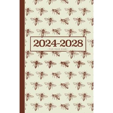 Imagem de 5 Year Diary 2024-2028 | A5 Classic Bumble Bees On Cream (hardcover): Month to View Planner with UK Holidays, Vision Board, Moon Phases, Birthdays & Celebrations, Contacts, Passwords (Five Years)