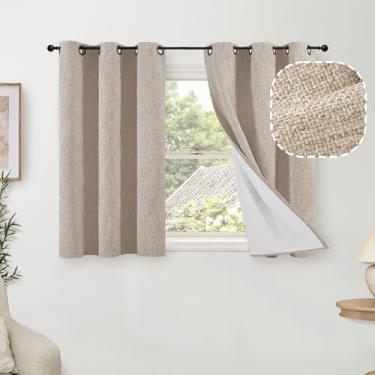 Imagem de Lajode Cortinas blackout de linho de 101 cm de comprimento para janela curta de café, cortinas de serapilheira de privacidade à prova de som com isolamento térmico, 2 painéis, cada um 96 cm de largura