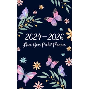 Imagem de Three Year Pocket Planner 2024-2026: Plan & Organize Schedule for 3 Years from JANUARY to DECEMBER Small Size for Purse | 36 Months Monthly ... Scheduling On The Go | Watercolor Flowers