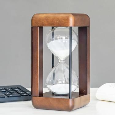 Imagem de Ampulheta grande de nogueira premium, temporizadores de areia de 60 minutos, vidro de hora com temporizador de areia para presente, decoração de ampulheta para casa, mesa, escritório, decoração de