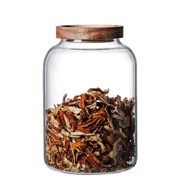 Imagem de WINAKUI potes de vidro grandes com tampa de madeira hermética, recipiente de vidro para armazenamento de alimentos, recipiente transparente para armazenamento de cereais para farinha, açúcar