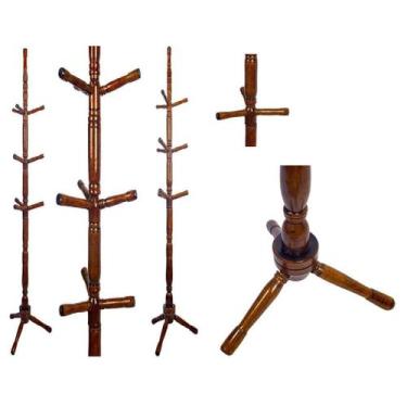 Imagem de Cabideiro Mancebo De Chão Em Madeira C/9 Ganchos Marrom - MK