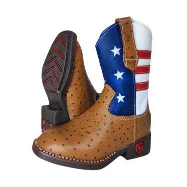 Imagem de Bota Country Texana Infantil Couro Masculina Eua Avestruz - Espora de 