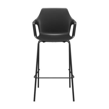 Imagem de Banqueta Vesper Alta 4 Pés Preta com Braços Fixos - Plaxmetal, Preto