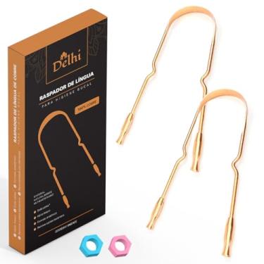 Imagem de Kit 2x Raspador Limpador de Língua 100% Cobre Higiene Bucal Delhi Ayurveda