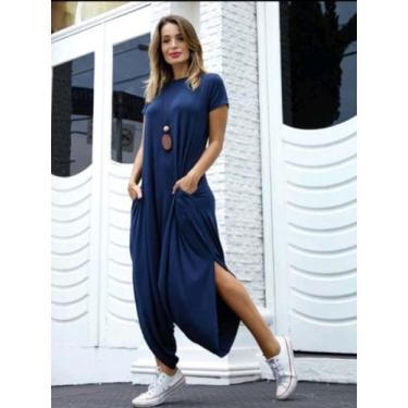 Imagem de Macacão Saruel Com Bolso Moda Femenina - modanascimento, Azul marinho,
