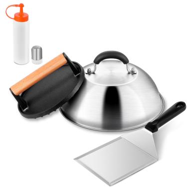 Imagem de Leonyo Kit Smashed Burger, Cúpula De Derretimento De Queijo De 9", Prensa De Hambúrguer De 7", Espátula Para Chapa, 2 Garrafas De Esguicho, Agitador De Draga De Especiarias, Kit De Acessórios Para C