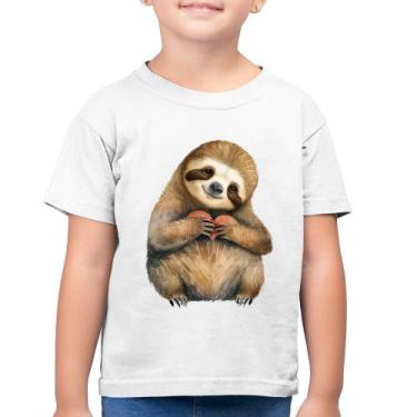 Imagem de Camiseta Algodão Infantil Bicho Preguiça Coração - Foca na Moda, Branc